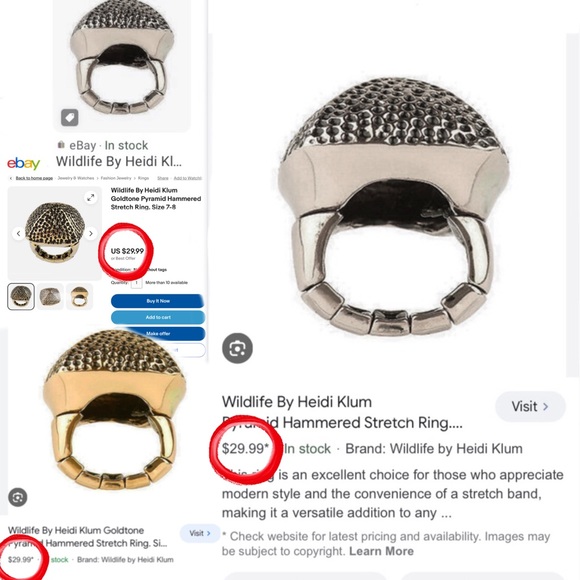 Heidi Klum Wildlife Chunky Hammered Silver Dome Ring Stretch/Custom Fit O/S NWOT - Picture 7 of 10